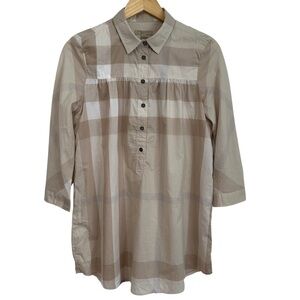 Burberry Beige Gathered Cotton Tunic Top Rare Color Way SZ Small Luxury READ